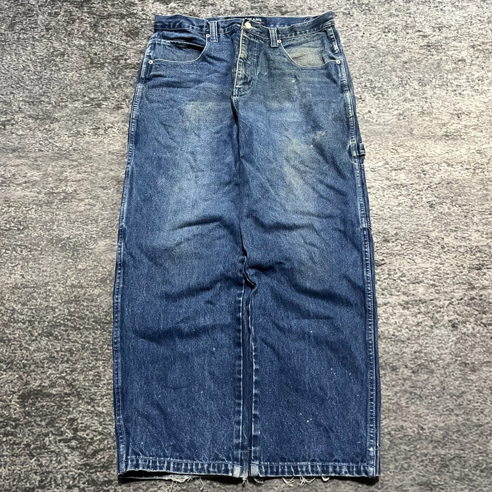 Koman Jeans Carpenter Baggy Wide Leg‎ 34x30 Blue Distressed Skater Vintage Y2K - Picture 2 of 16